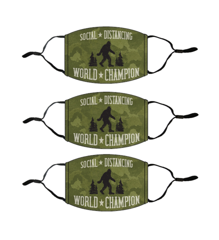 Adult Printed Face Mask 3 Pack - Social Distancing World Champ