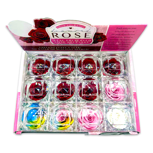 Diamond Real Preserved Rose Keepsake - 12 Pieces Per Retail Ready Display 25074