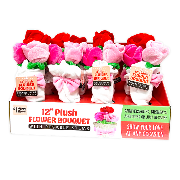 Plush Rose Bouquet 12" Assortment - 8 Pieces Per Retail Ready Display 41663