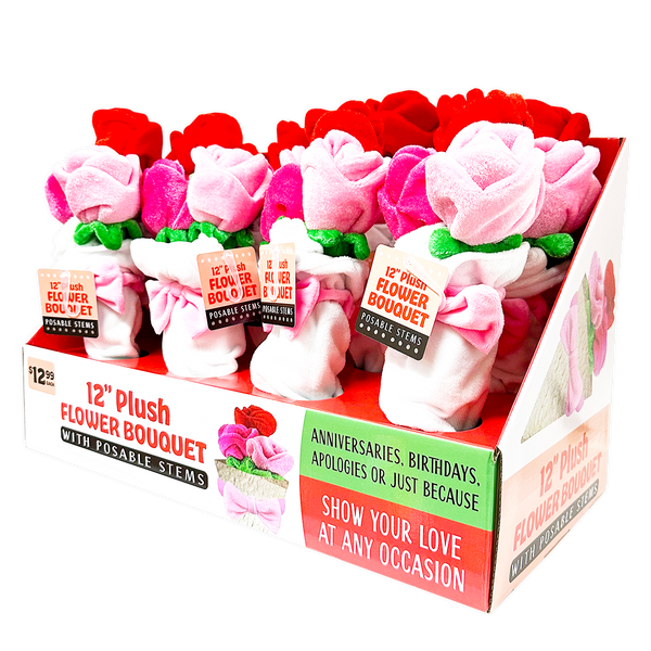 Plush Rose Bouquet 12" Assortment - 8 Pieces Per Retail Ready Display 41663