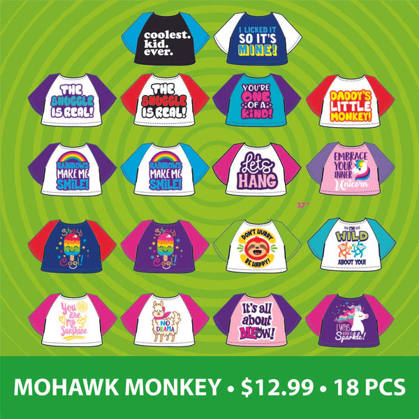 Plush Mohawk Monkey Assorted Floor Display - 30 Pieces Per Retail Ready Display 88378