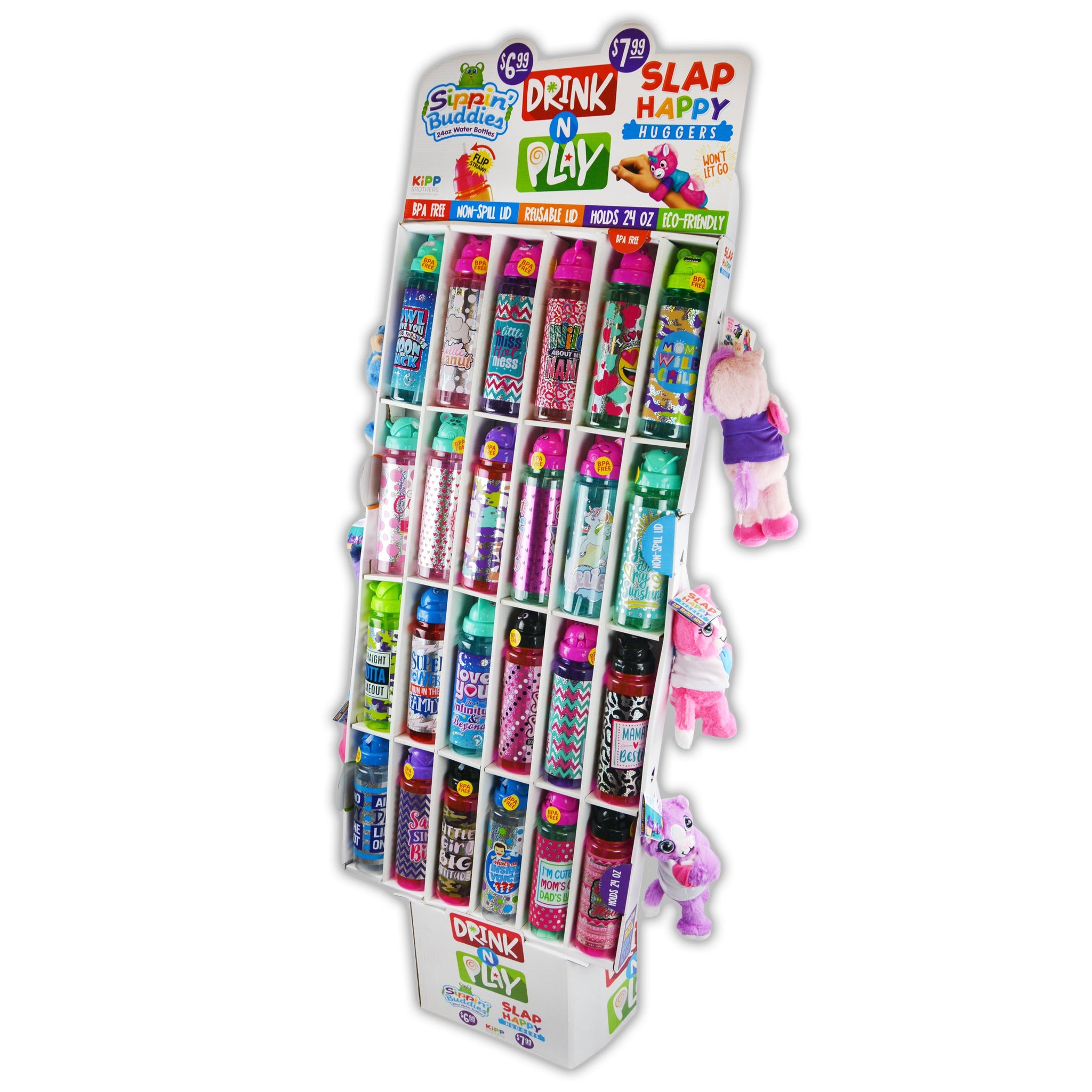Water Bottle and Plush Assortment Floor Display - 30 Pieces Per Retail Ready Display 88363
