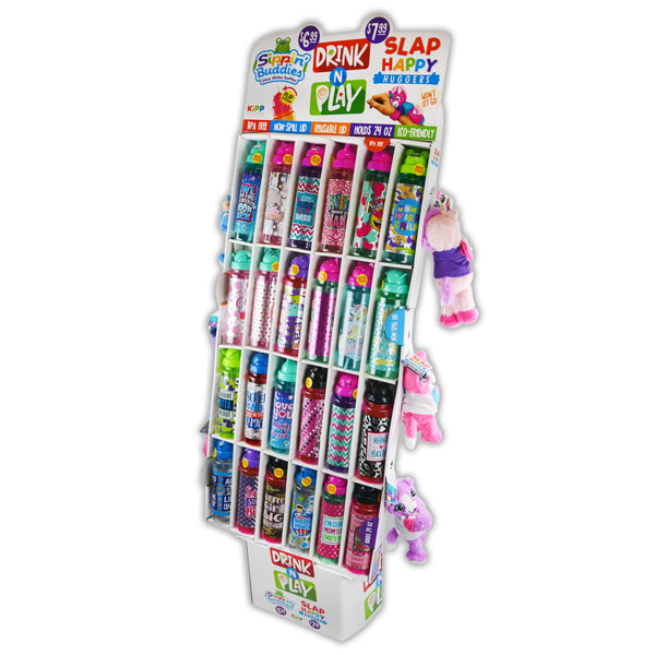 Water Bottle and Plush Assortment Floor Display - 30 Pieces Per Retail Ready Display 88363
