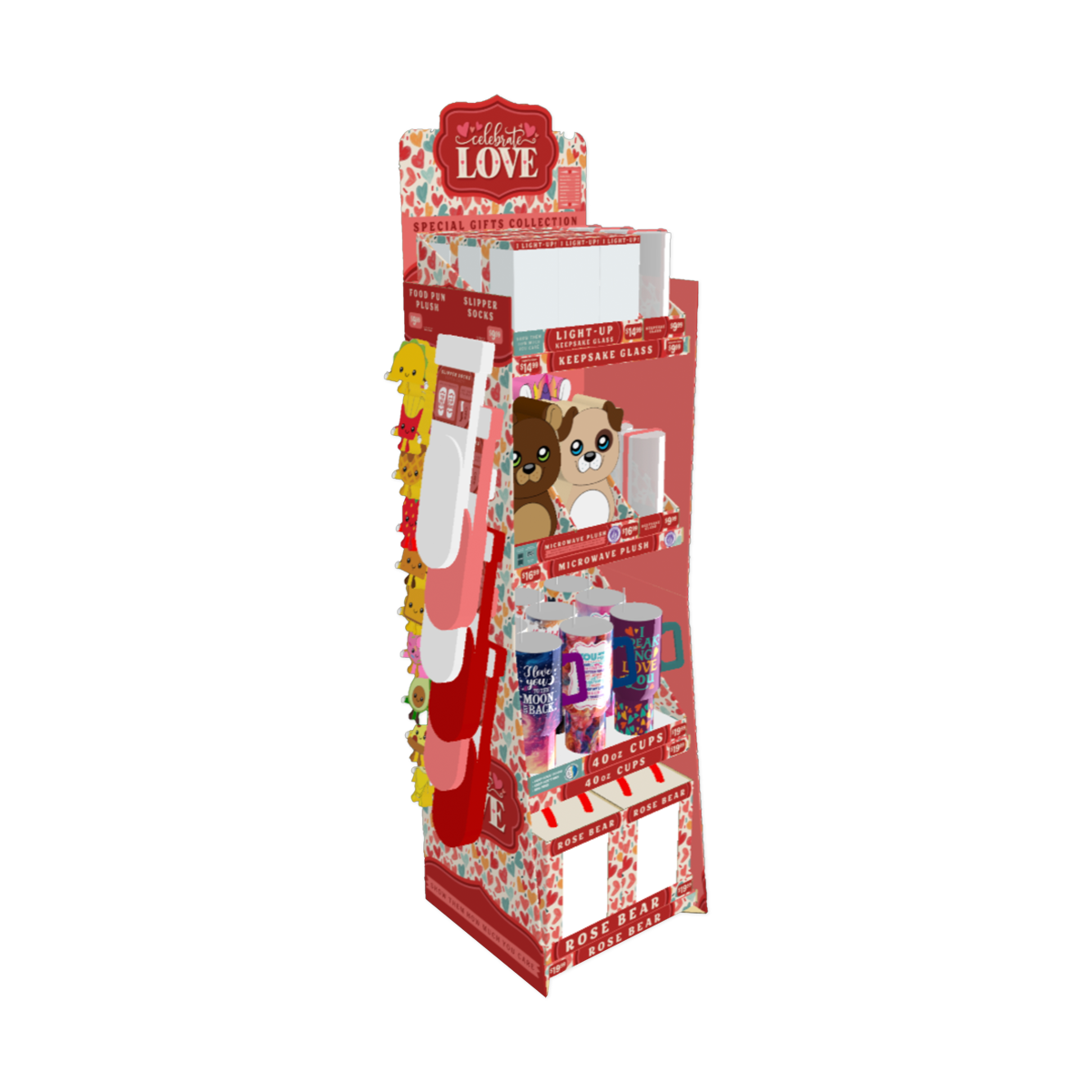 Valentine's Day Glass and Gift Assortment Floor Display - 57 Pieces Per Retail Ready Display 88573