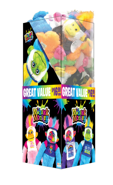 Plush Mohawk Monkey Assorted Floor Display - 24 Pieces Per Retail Ready Display 88437