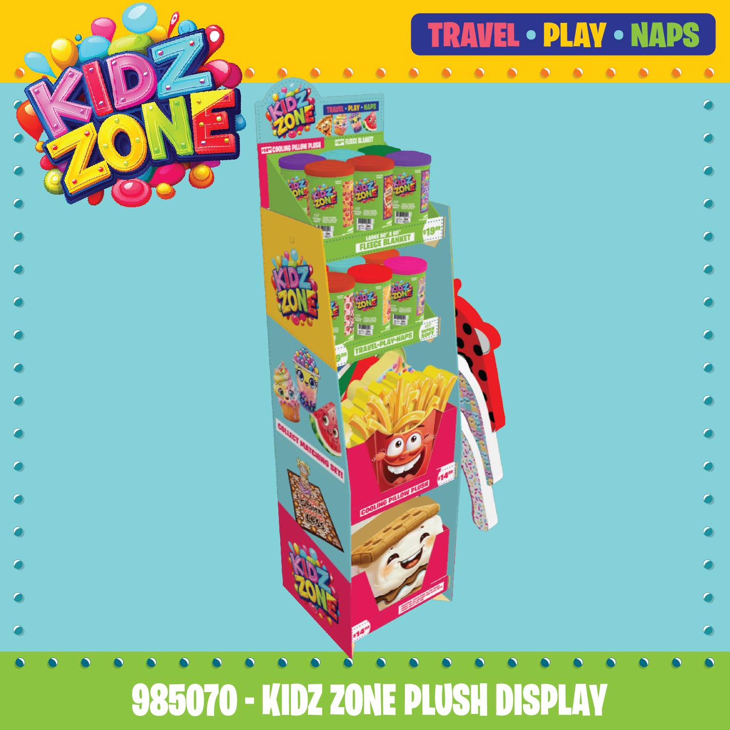 Kids Zone Plush Assortment Floor Display - 30 Pieces Per Retail
