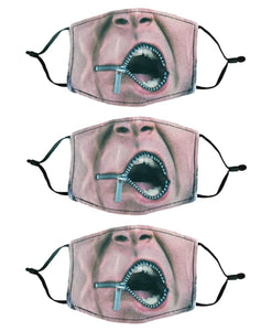 Adult Printed Face Mask 3 Pack - Zipper Mouth
