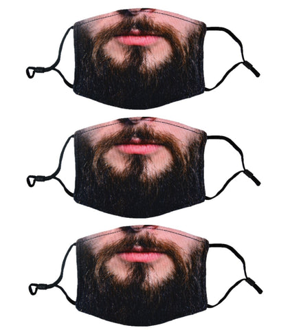 Adult Printed Face Mask 3 Pack - Beard