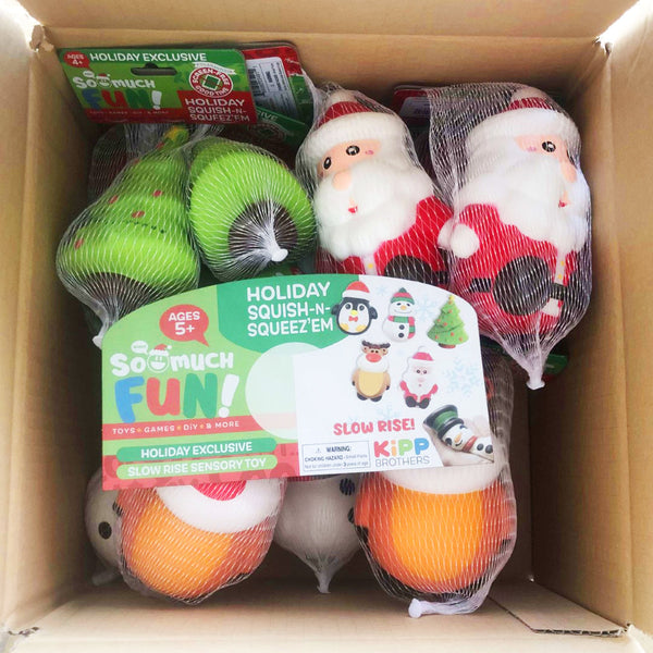 ITEM NUMBER 023491 HOLIDAY SLOW RISE SQUISH-N-SQUEEZ'EMS 12 PIECES PER PACK