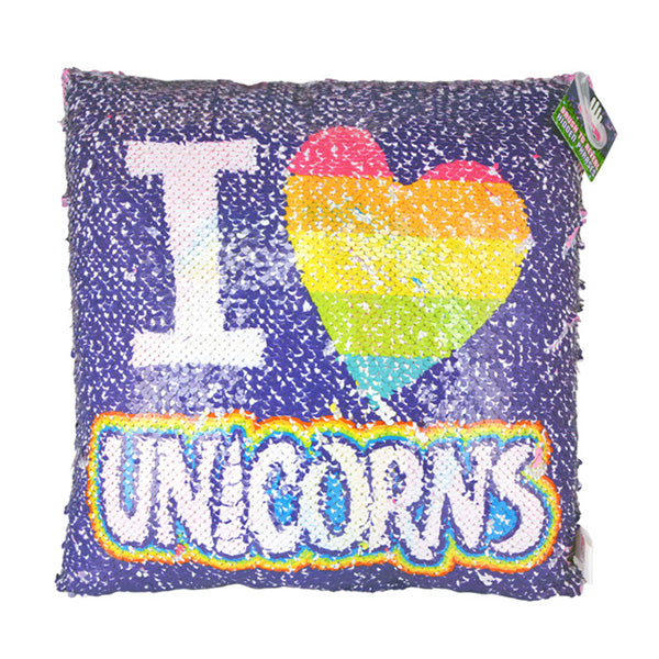 Purple I Heart Unicorns Flip Sequin Pillow