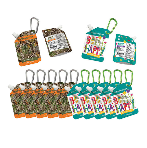 1.7oz. Hand Sanitizer Patterned Pouch with Carabiner Clip